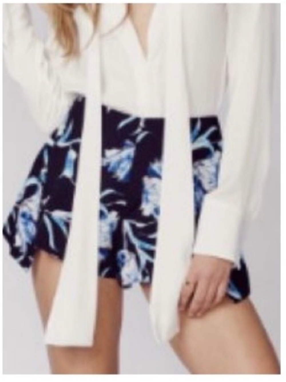 Stylestalker Black Short  with Blue & White Floral Accent